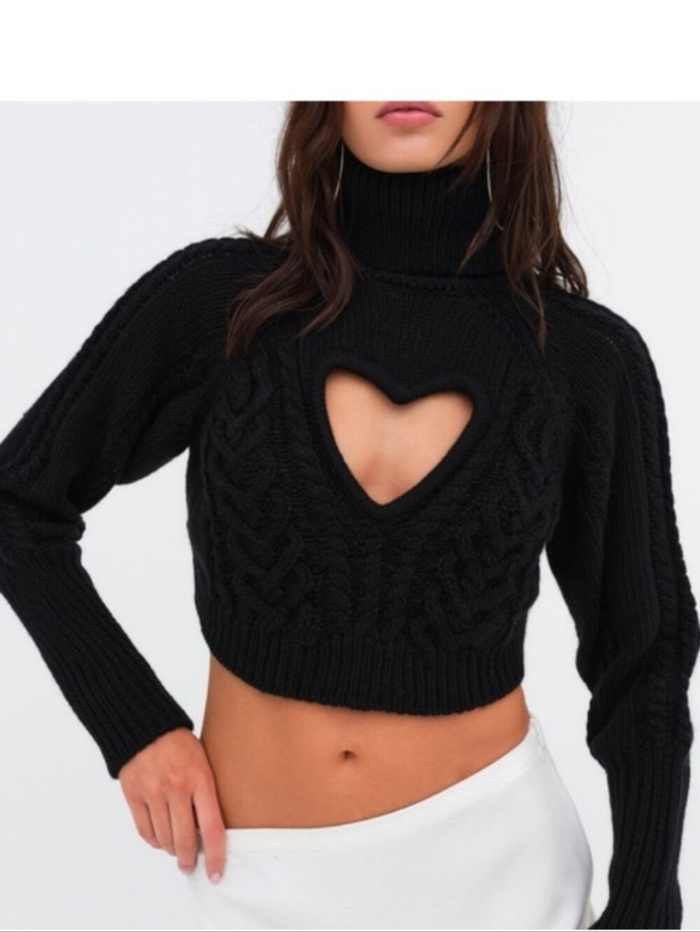 For Love And Lemons Vera Heart Cut Out Sweater NWT Cable Knit Cropped Turtleneck